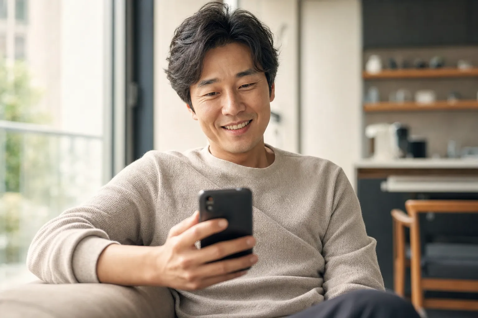 안심하는 표정의 30대 후반 보호자